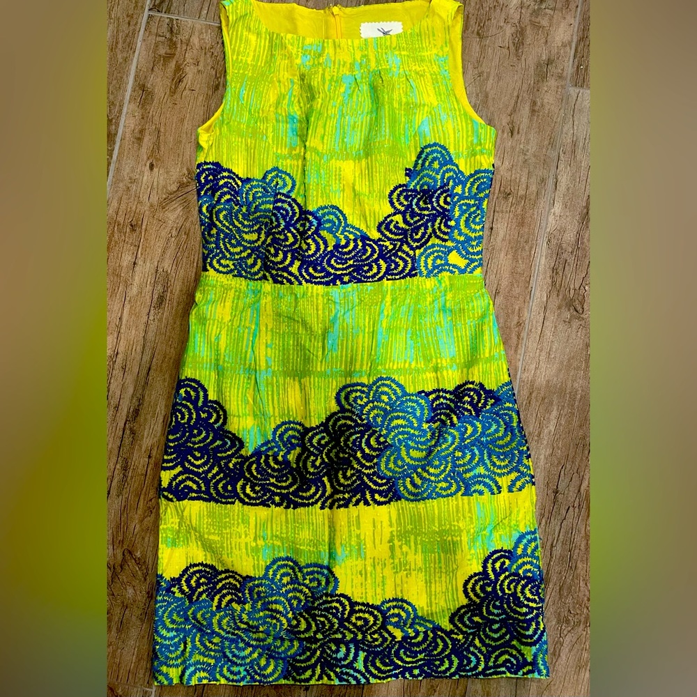 Anthropologie Tabitha Brand Sleeveless Sheath Dress Size 6 Yellow/Green/Blue